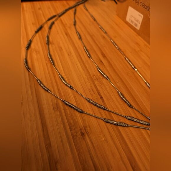 🔴 Heishi bead necklace silver toned multi strand tribal 20"-22" - Picture 4 of 8